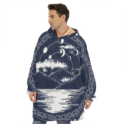 Mystical Lunar Phase Print Hoodie Blanket