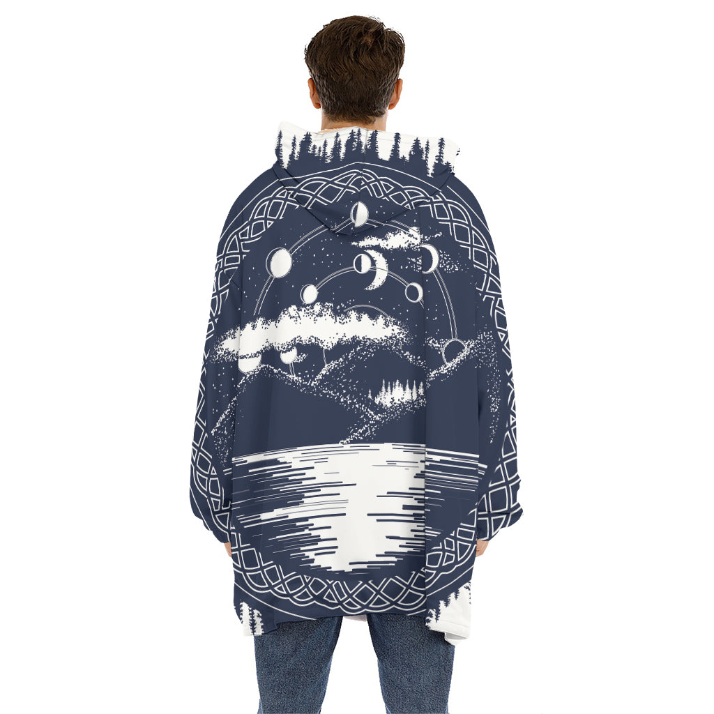 Mystical Lunar Phase Print Hoodie Blanket