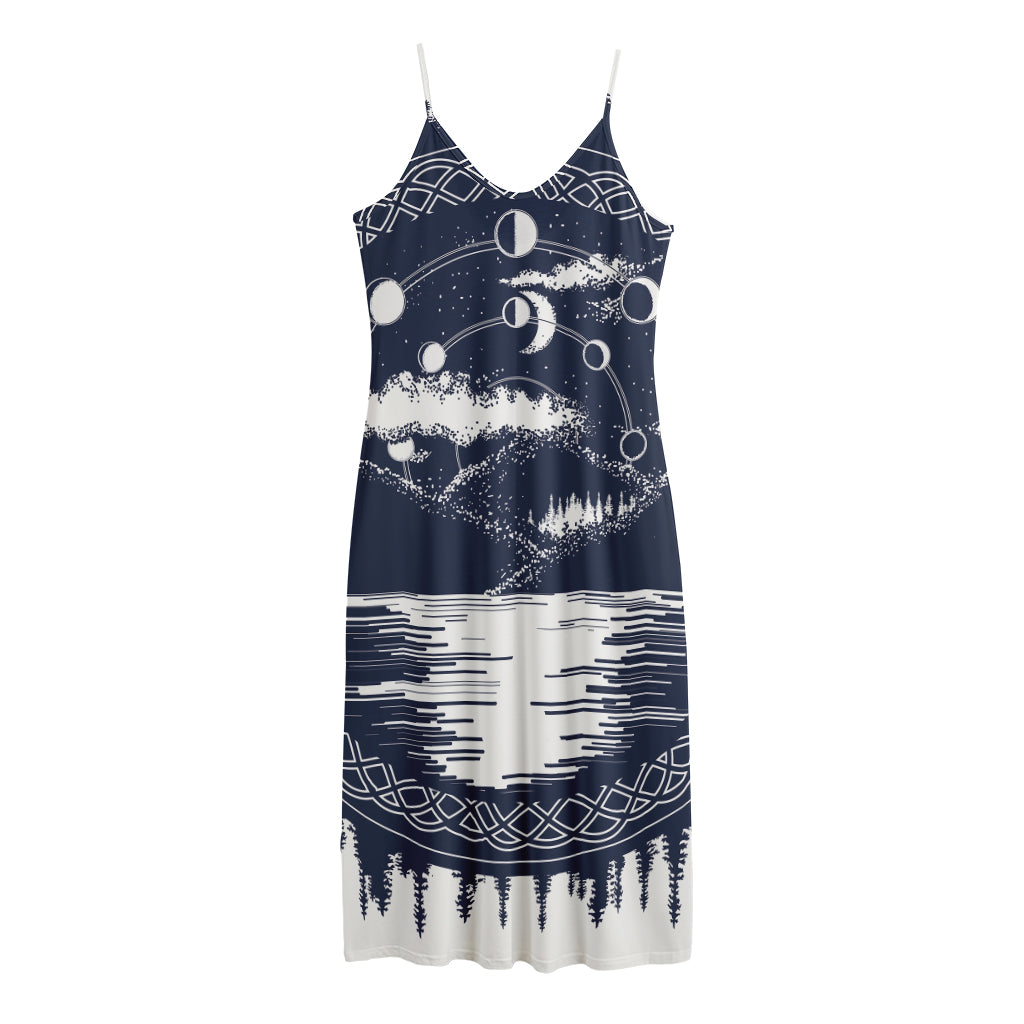 Mystical Lunar Phase Print Jersey Midi Cami Dress