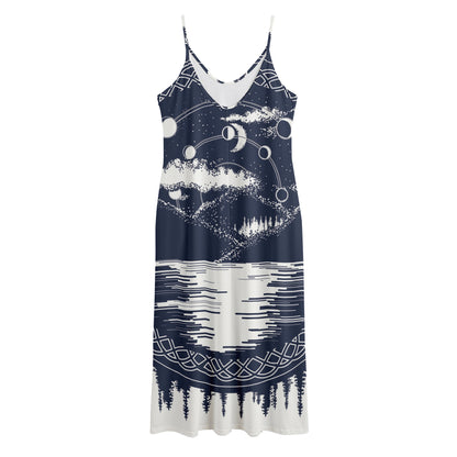 Mystical Lunar Phase Print Jersey Midi Cami Dress