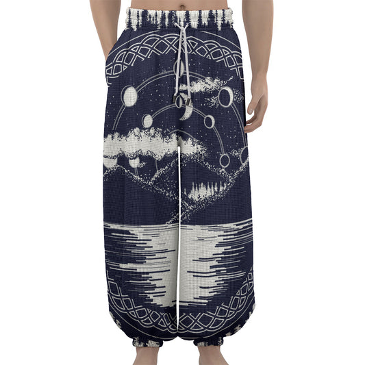 Mystical Lunar Phase Print Lantern Pants