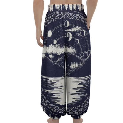 Mystical Lunar Phase Print Lantern Pants