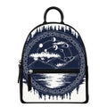 Mystical Lunar Phase Print Leather Backpack