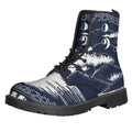 Mystical Lunar Phase Print Lace-Up Boots