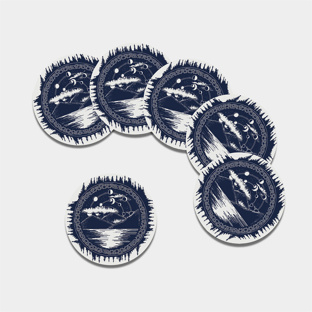 Mystical Lunar Phase Print Leather Coaster Set