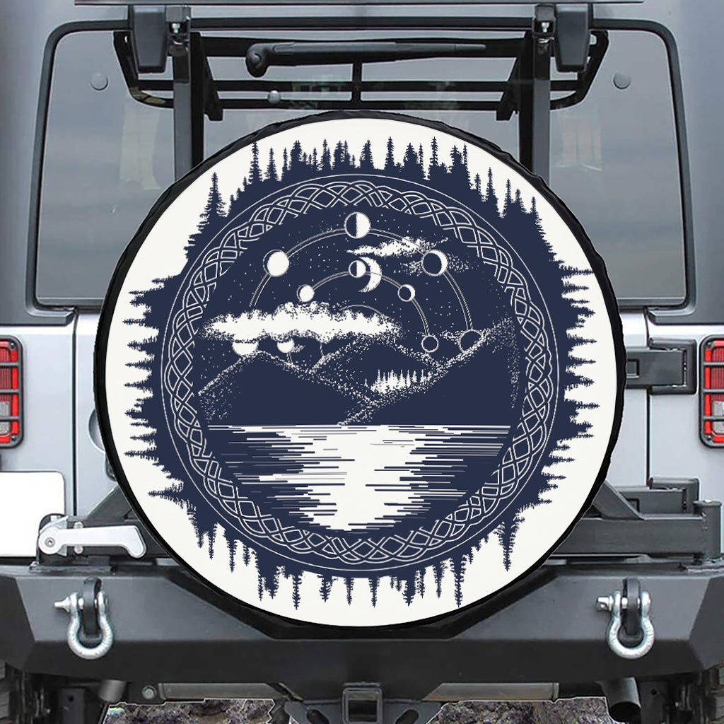 Mystical Lunar Phase Print Leather Spare Tire Cover
