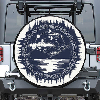 Mystical Lunar Phase Print Leather Spare Tire Cover