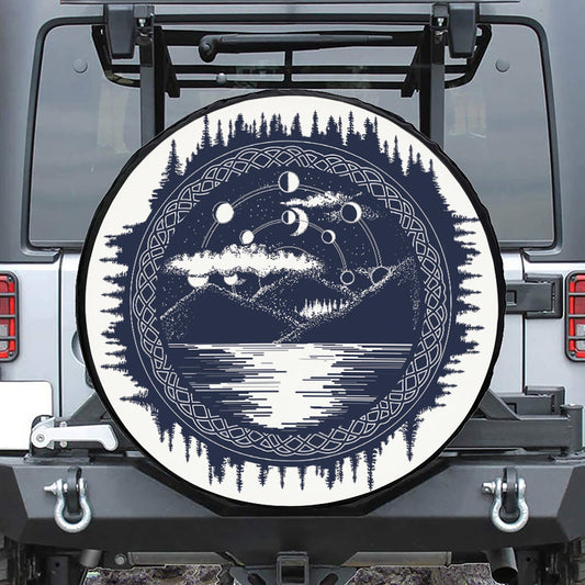 Mystical Lunar Phase Print Leather Spare Tire Cover