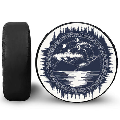 Mystical Lunar Phase Print Leather Spare Tire Cover