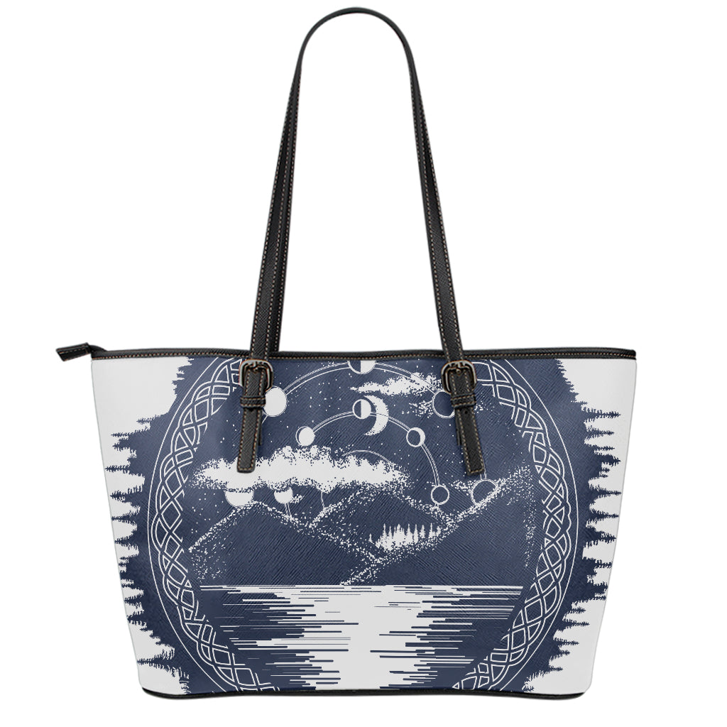 Mystical Lunar Phase Print Leather Tote Bag