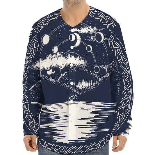 Mystical Lunar Phase Print Long Sleeve Baseball Jersey