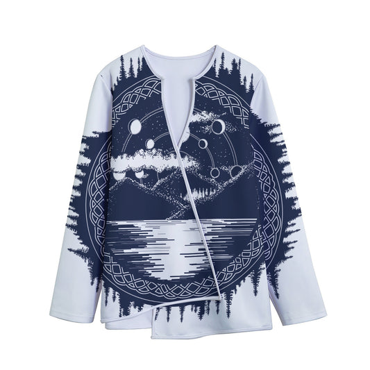 Mystical Lunar Phase Print Long Sleeve Short Coat