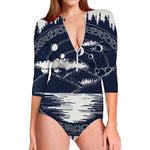 Mystical Lunar Phase Print Long Sleeve Swimsuit