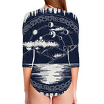 Mystical Lunar Phase Print Long Sleeve Swimsuit