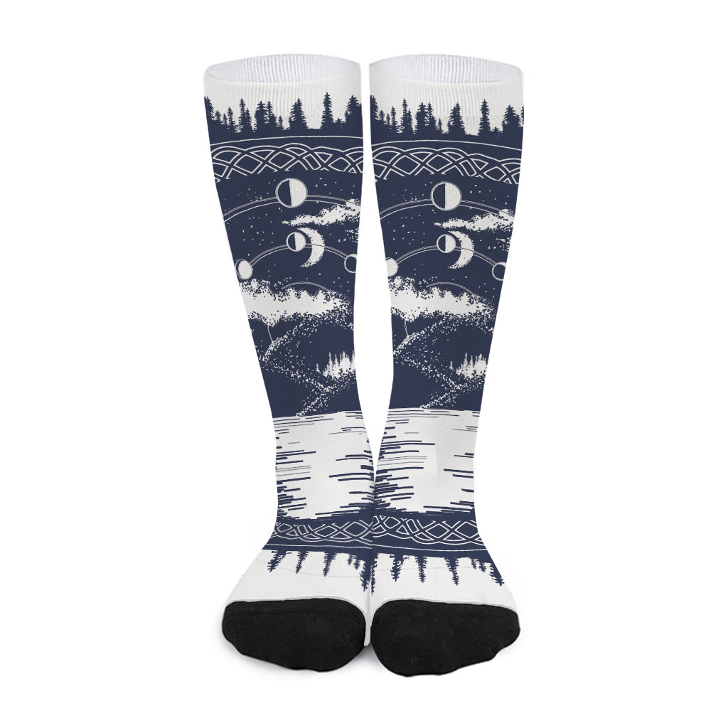Mystical Lunar Phase Print Long Socks