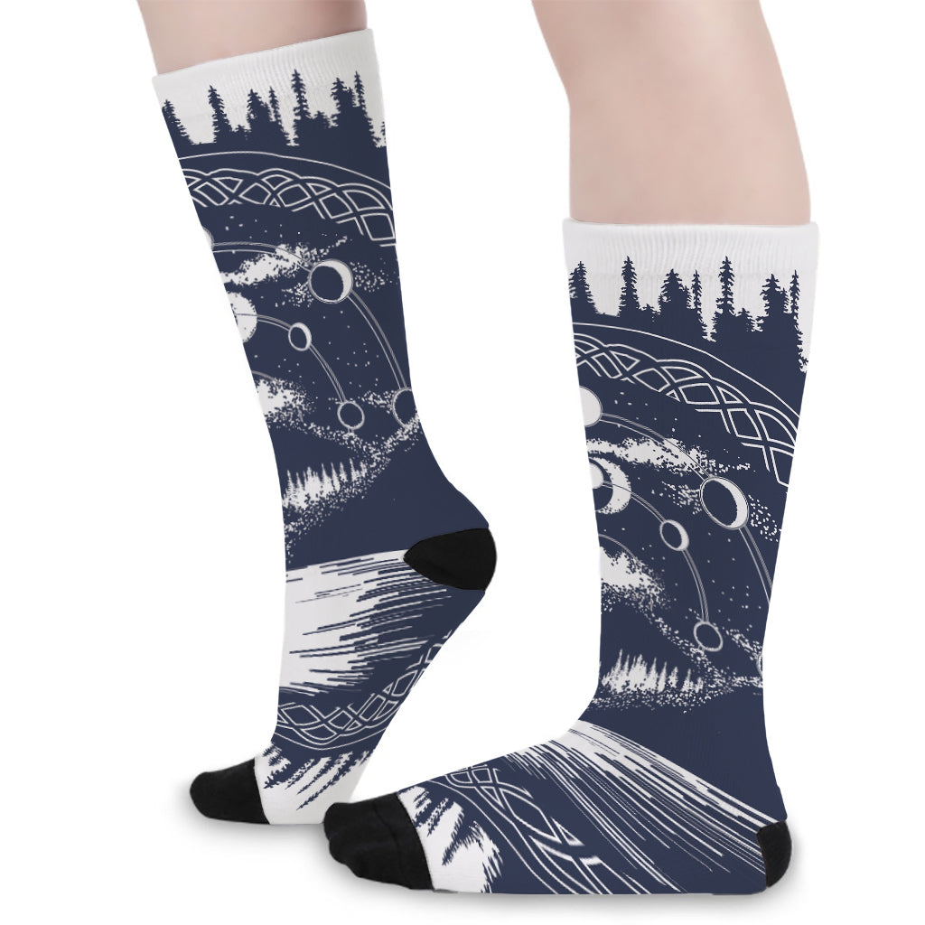 Mystical Lunar Phase Print Long Socks