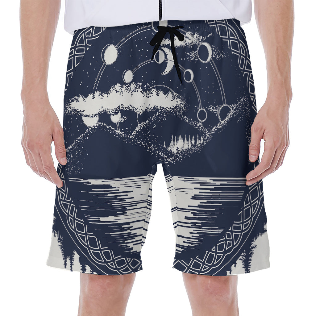 Mystical Lunar Phase Print Men's Beach Shorts