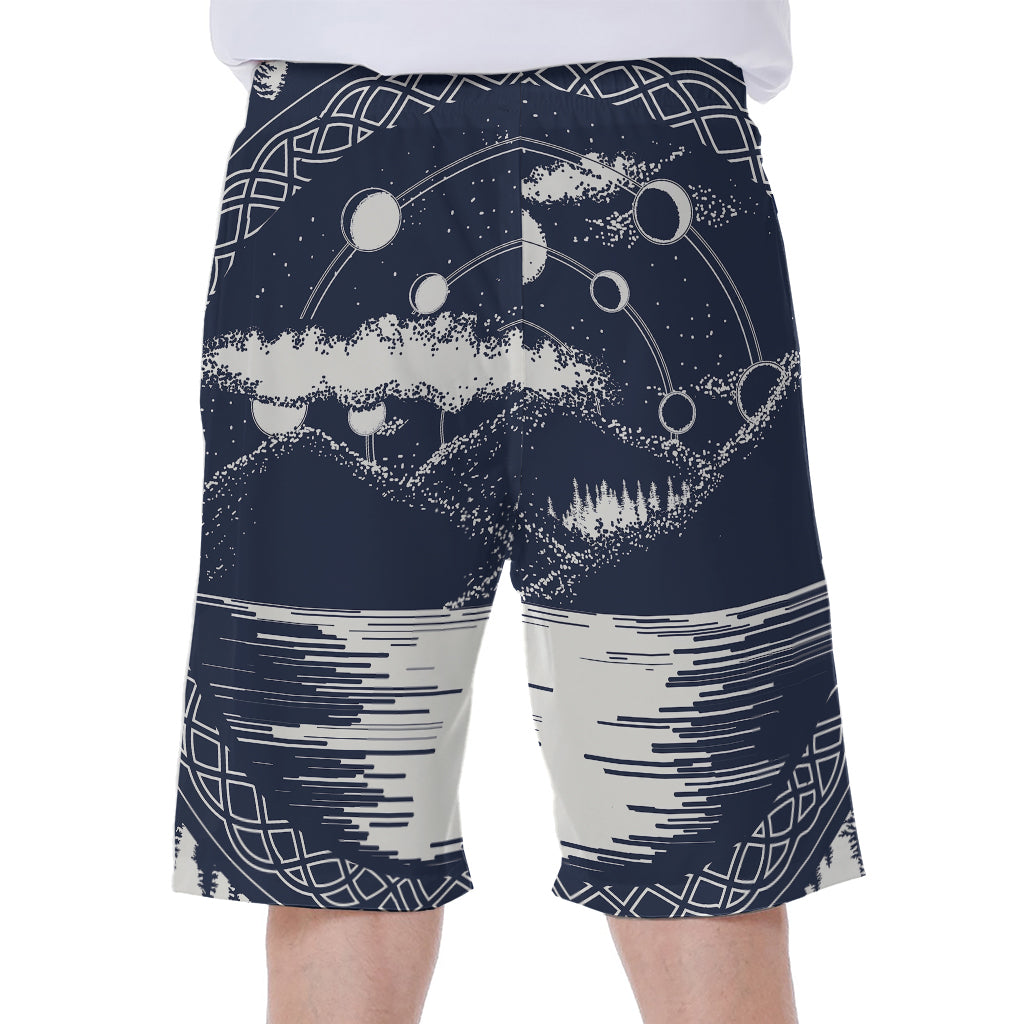 Mystical Lunar Phase Print Men's Beach Shorts