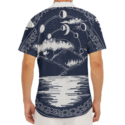 Mystical Lunar Phase Print Men's Deep V-Neck Shirt
