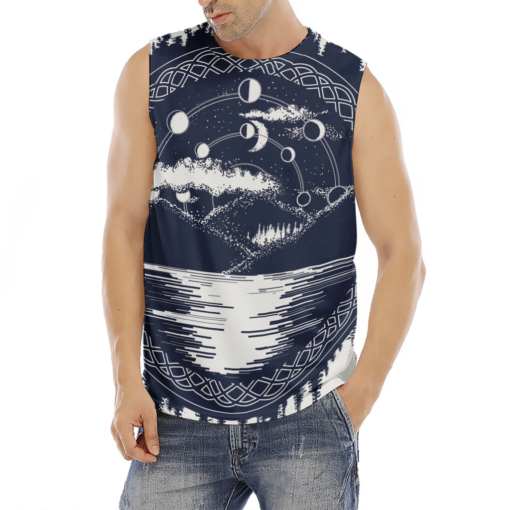 Mystical Lunar Phase Print Men's Fitness Tank Top