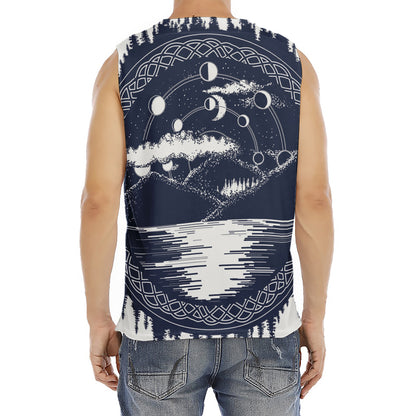 Mystical Lunar Phase Print Men's Fitness Tank Top