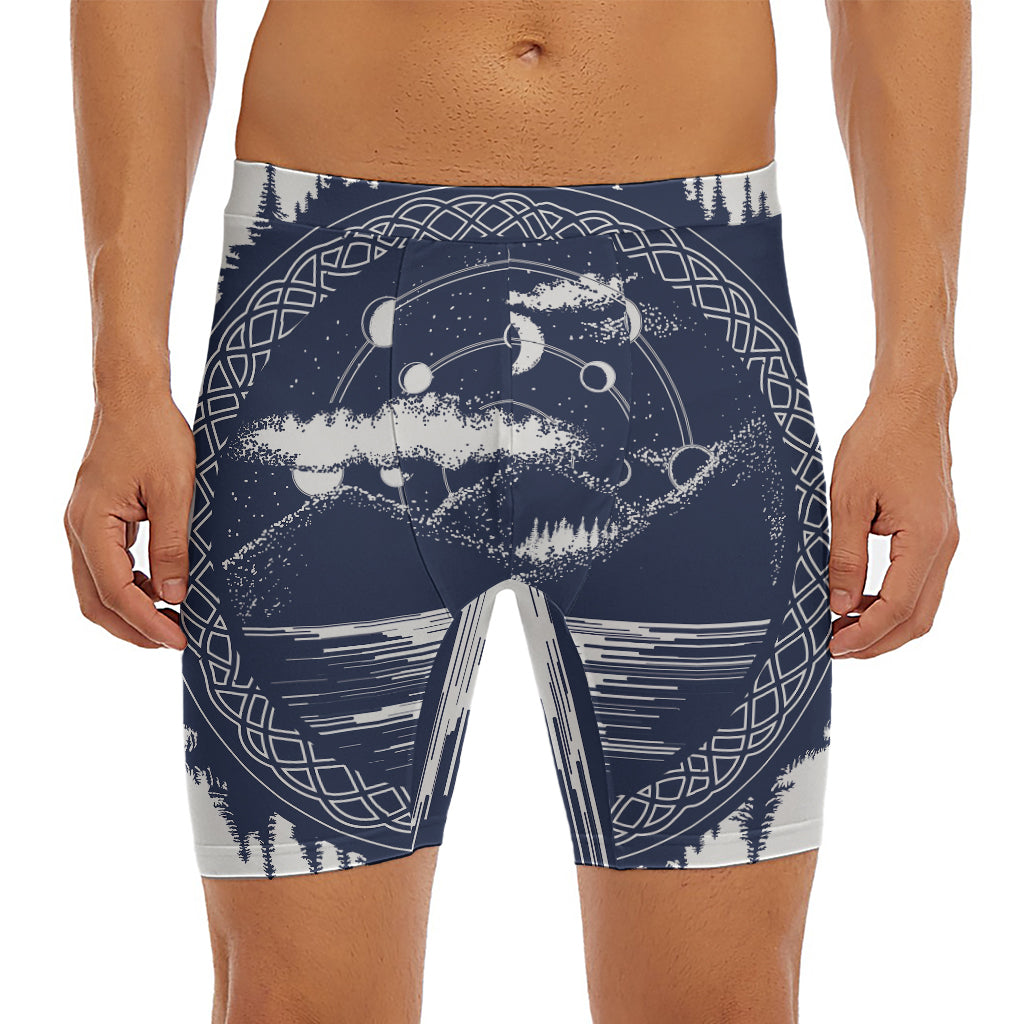 Mystical Lunar Phase Print Men's Long Boxer Briefs
