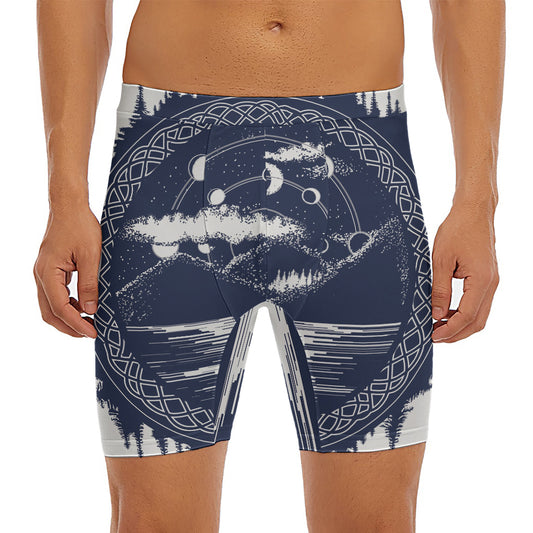 Mystical Lunar Phase Print Men's Long Boxer Briefs