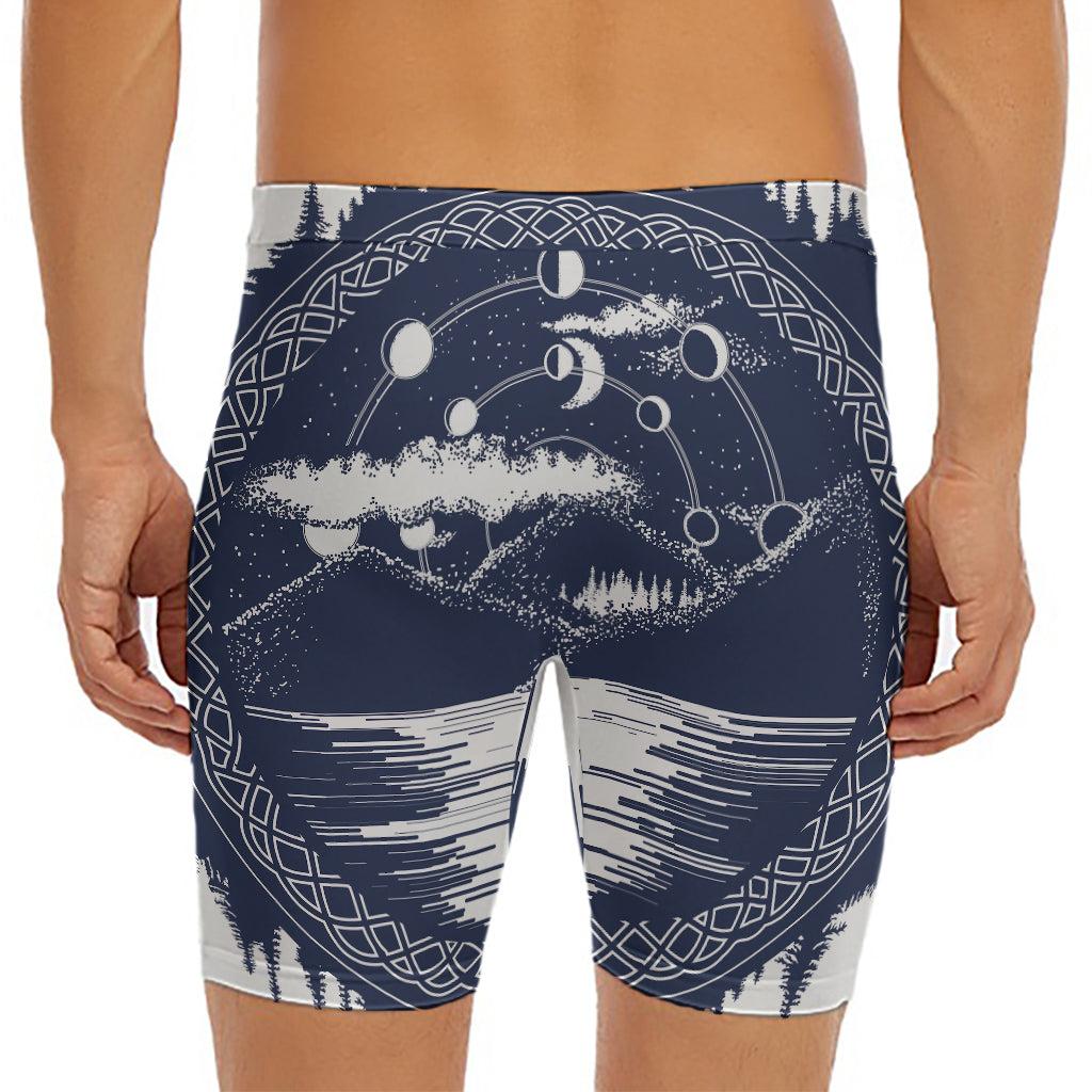 Mystical Lunar Phase Print Men's Long Boxer Briefs