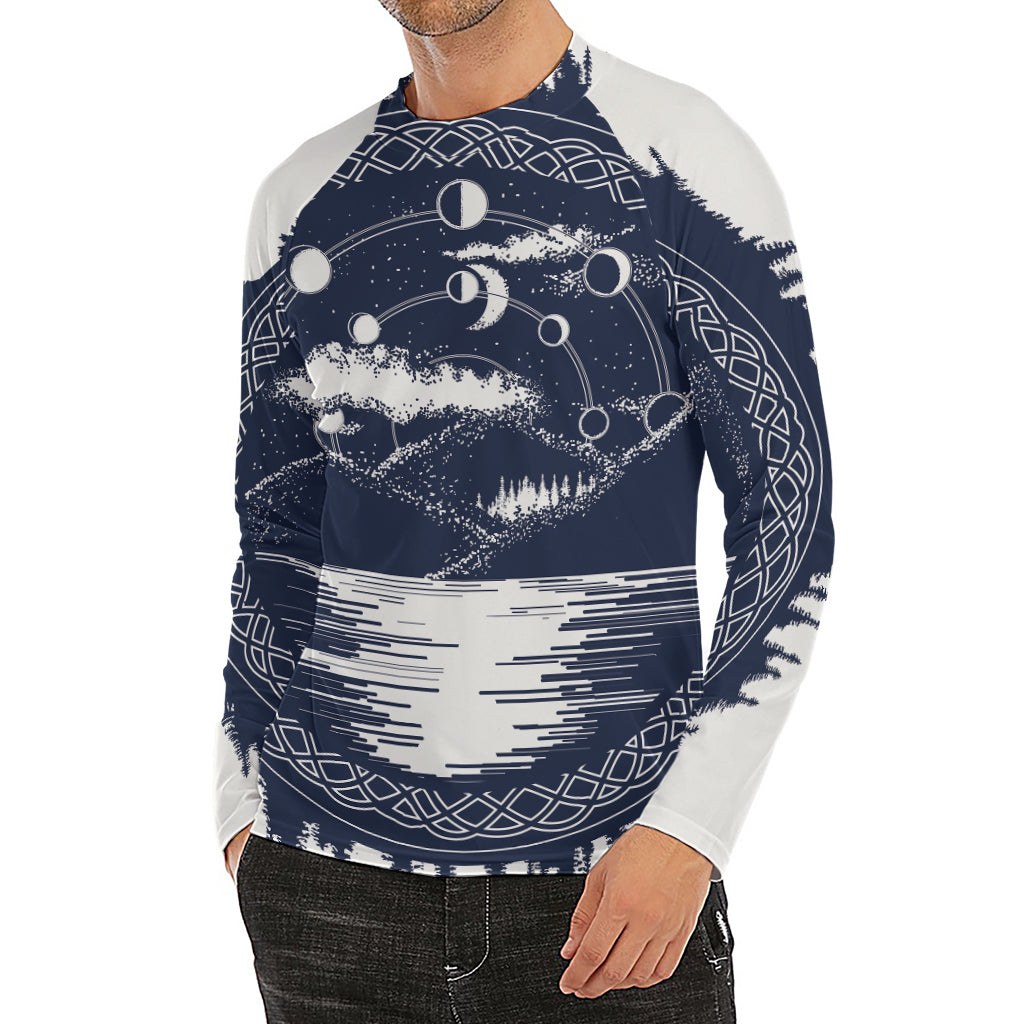 Mystical Lunar Phase Print Men's Long Sleeve Rash Guard