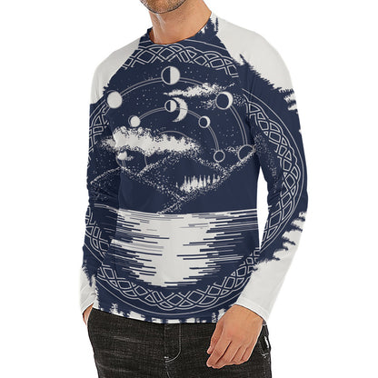Mystical Lunar Phase Print Men's Long Sleeve Rash Guard