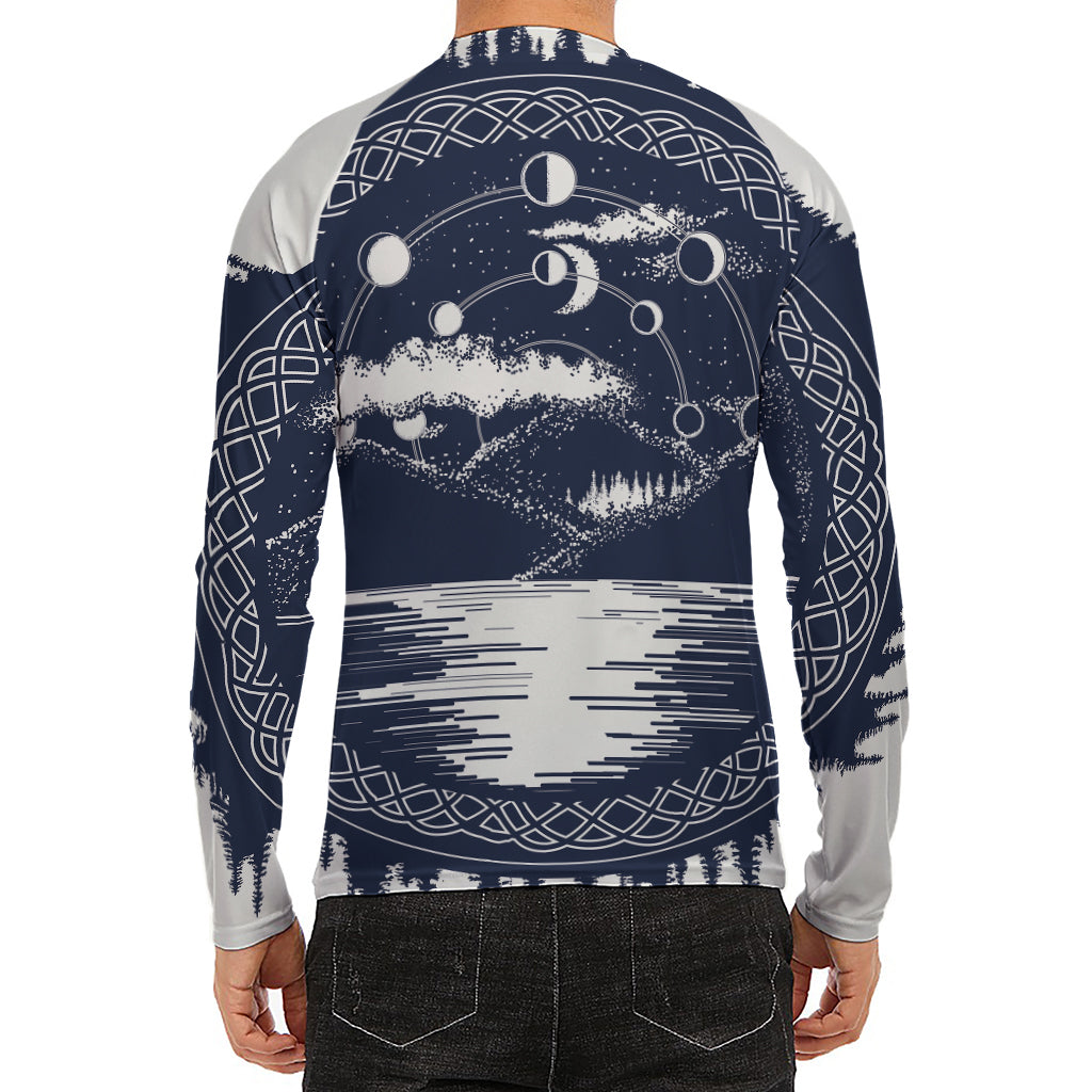 Mystical Lunar Phase Print Men's Long Sleeve Rash Guard