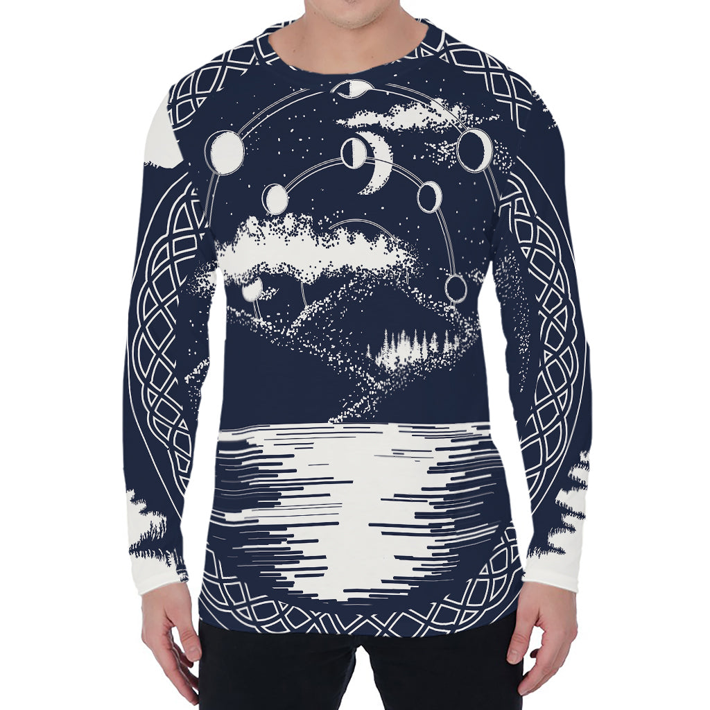 Mystical Lunar Phase Print Men's Long Sleeve T-Shirt