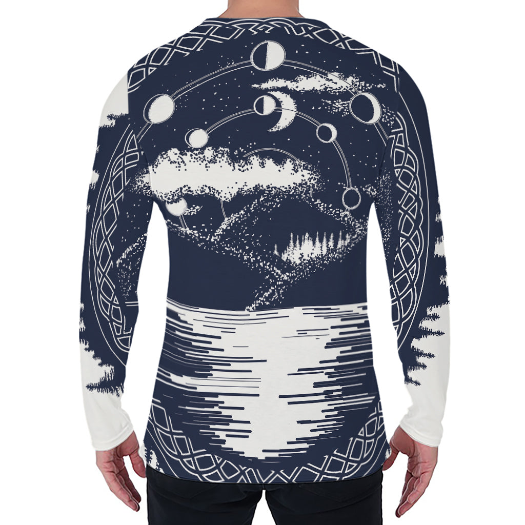 Mystical Lunar Phase Print Men's Long Sleeve T-Shirt