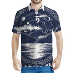 Mystical Lunar Phase Print Men's Polo Shirt
