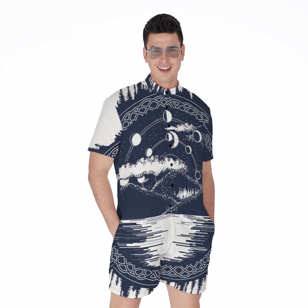 Mystical Lunar Phase Print Men's Rompers