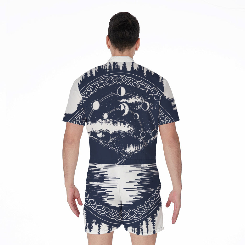 Mystical Lunar Phase Print Men's Rompers