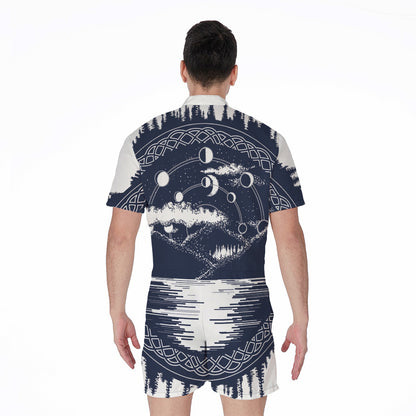 Mystical Lunar Phase Print Men's Rompers