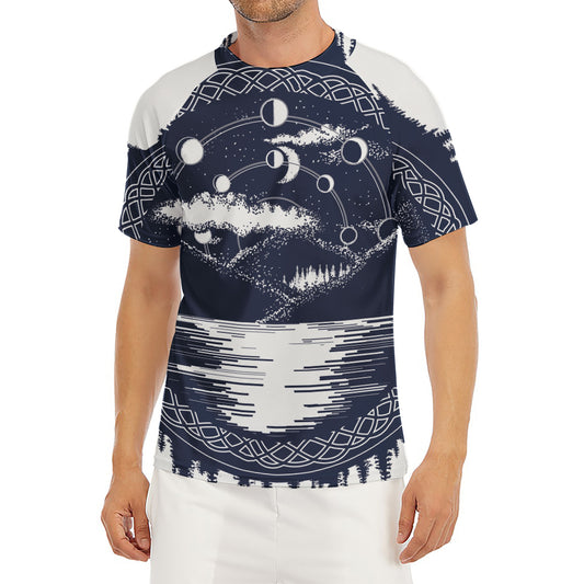 Mystical Lunar Phase Print Men's Short Sleeve Rash Guard