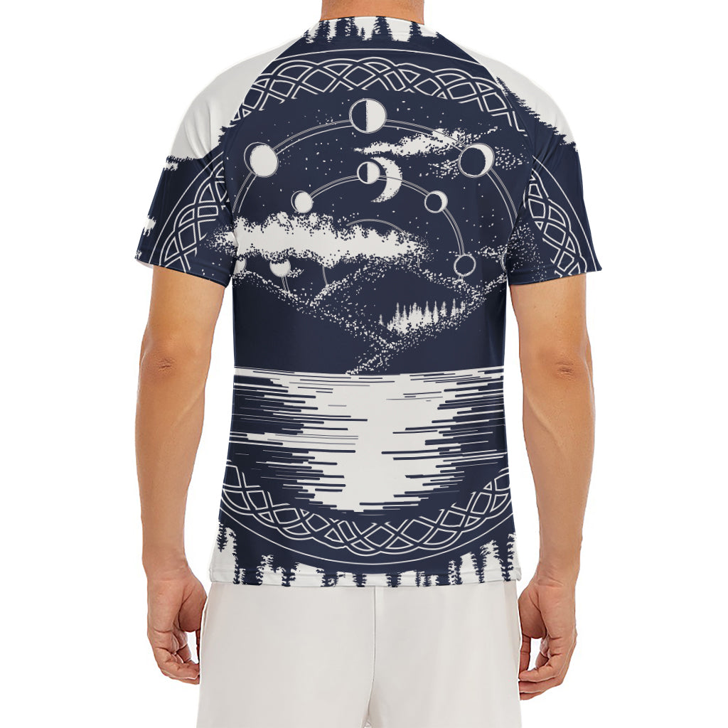 Mystical Lunar Phase Print Men's Short Sleeve Rash Guard