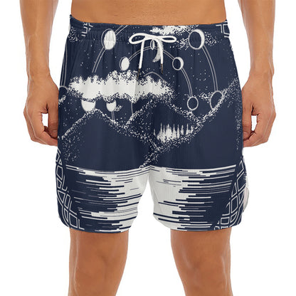 Mystical Lunar Phase Print Men's Split Running Shorts