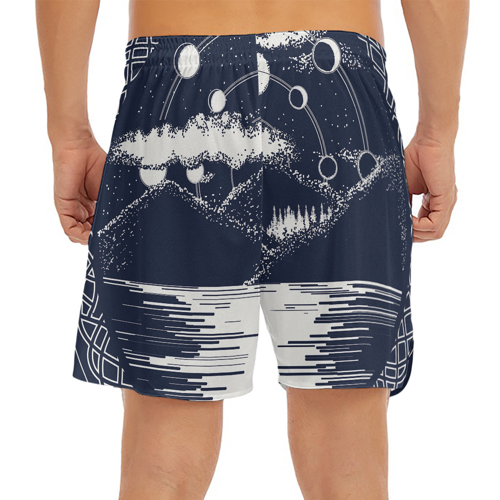 Mystical Lunar Phase Print Men's Split Running Shorts