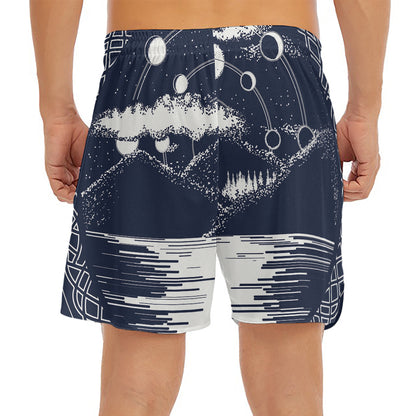 Mystical Lunar Phase Print Men's Split Running Shorts