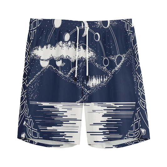 Mystical Lunar Phase Print Men's Sports Shorts