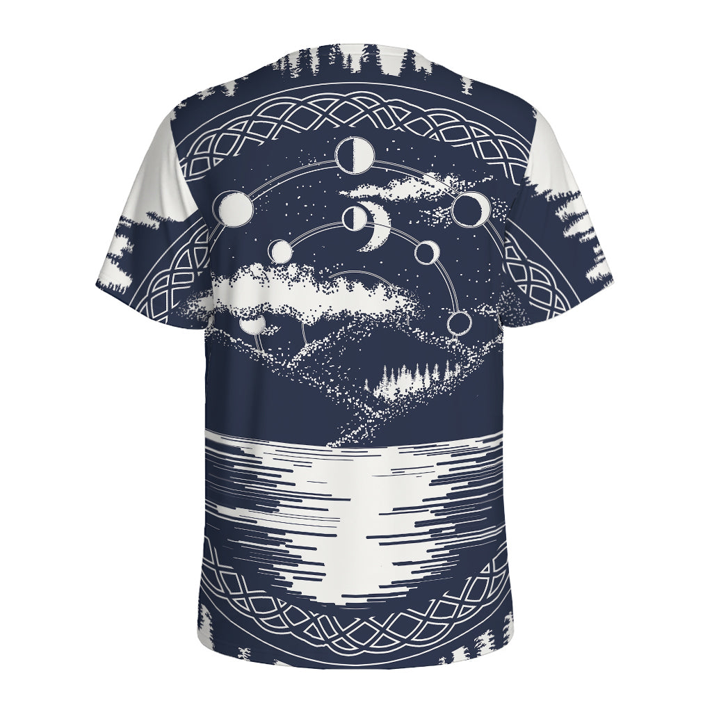 Mystical Lunar Phase Print Men's Sports T-Shirt