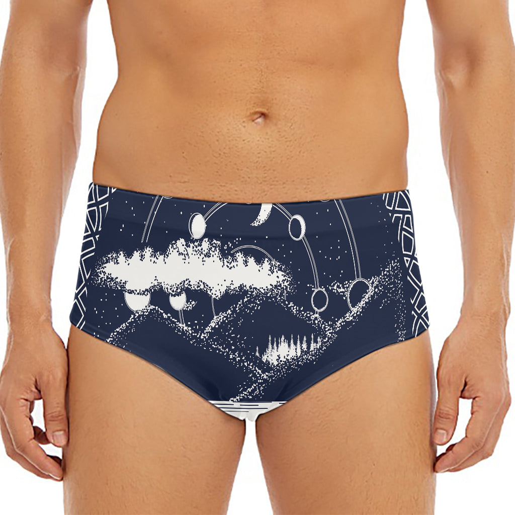 Mystical Lunar Phase Print Men's Triangle Swim Briefs