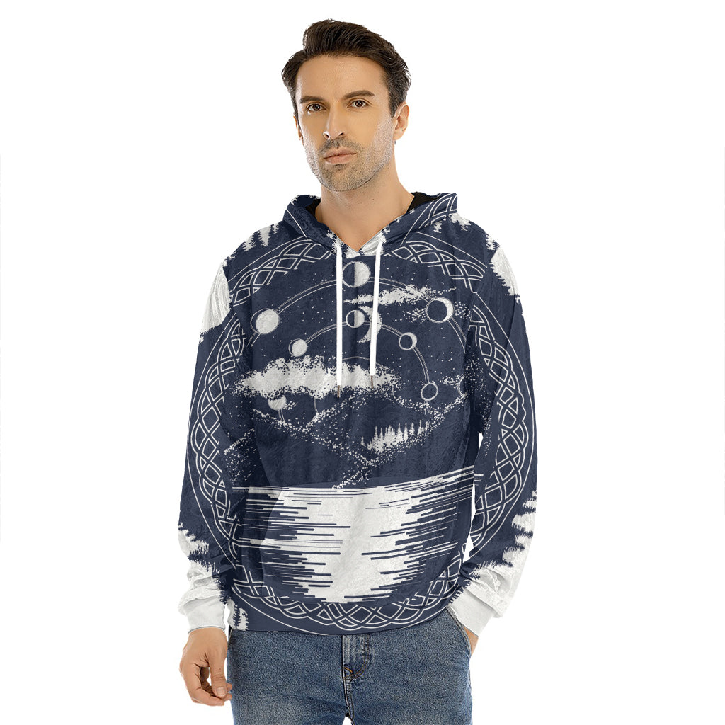 Mystical Lunar Phase Print Men's Velvet Pullover Hoodie