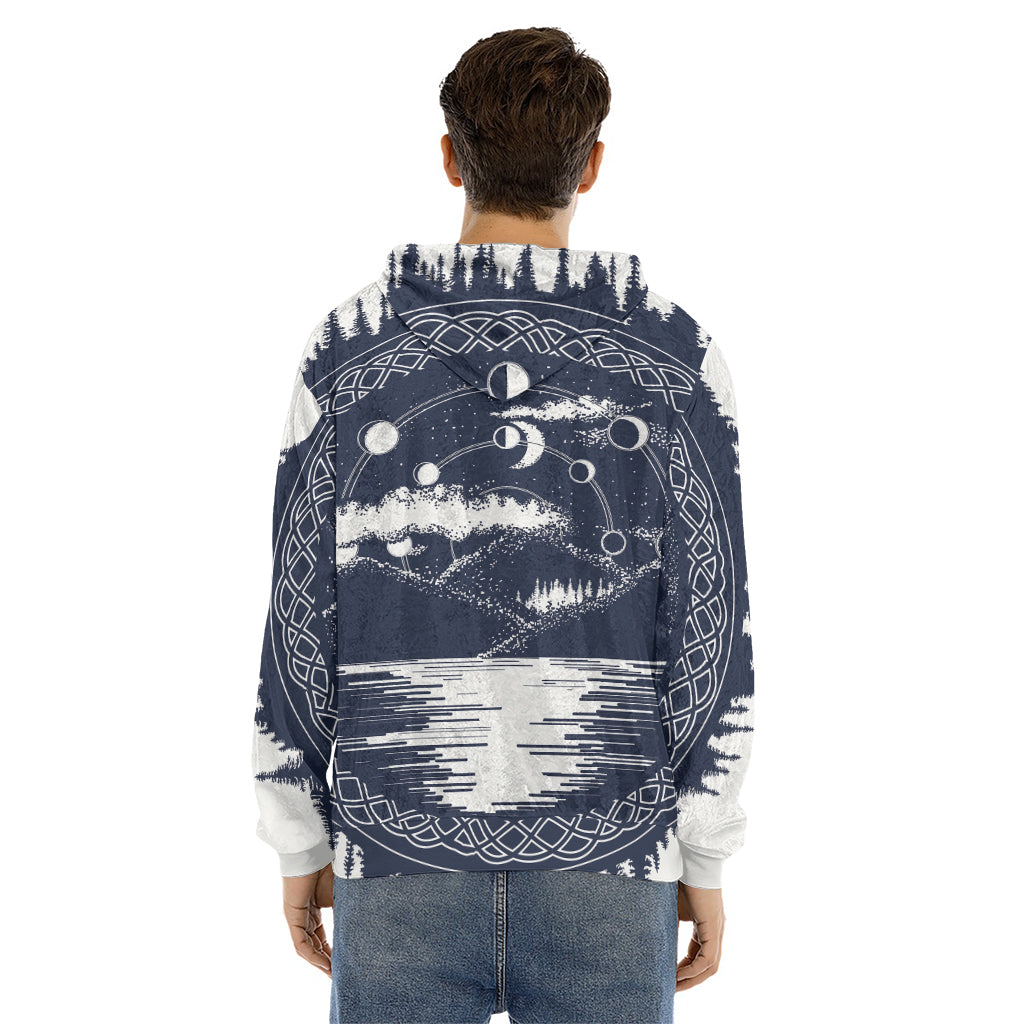 Mystical Lunar Phase Print Men's Velvet Pullover Hoodie
