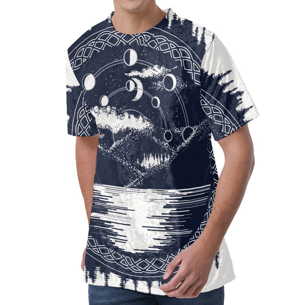 Mystical Lunar Phase Print Men's Velvet T-Shirt