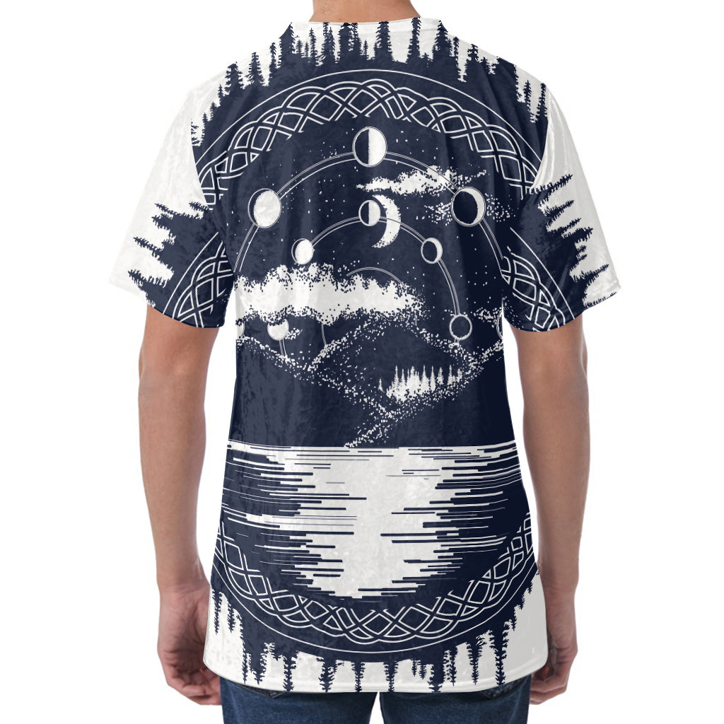 Mystical Lunar Phase Print Men's Velvet T-Shirt