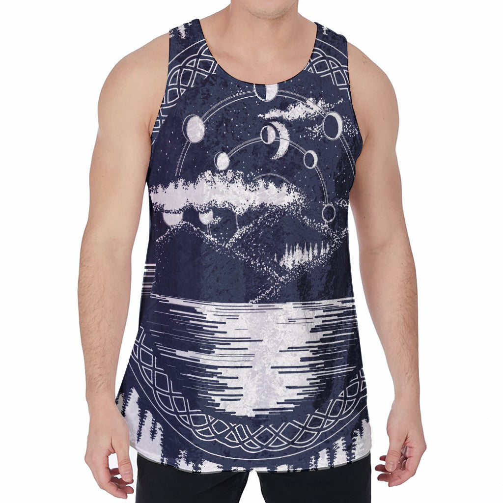 Mystical Lunar Phase Print Men's Velvet Tank Top